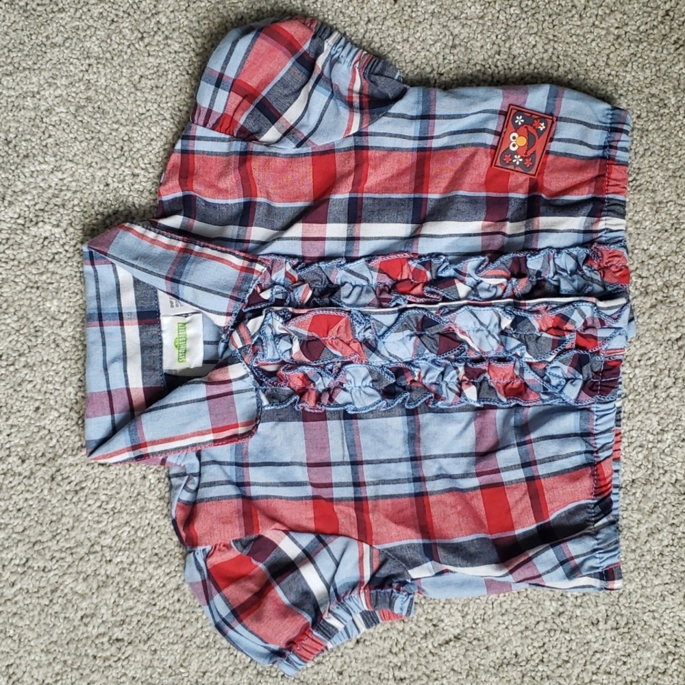 12 month Elmo Patriotic Americana plaid blouse